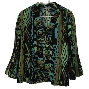 Signature by Larry Levine blue Green Black vibrant animal print top